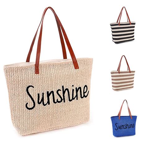 straw beach bag with zipper